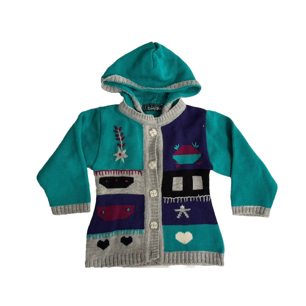 Doly Poly Kids Colorful Block Embroidered Hooded Button Up Cardigan Size 22 (3T)